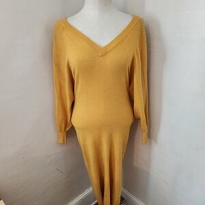 Mariella‎ V Neck Mustard Yellow Silk Blend Sweater Dress Women's Size M